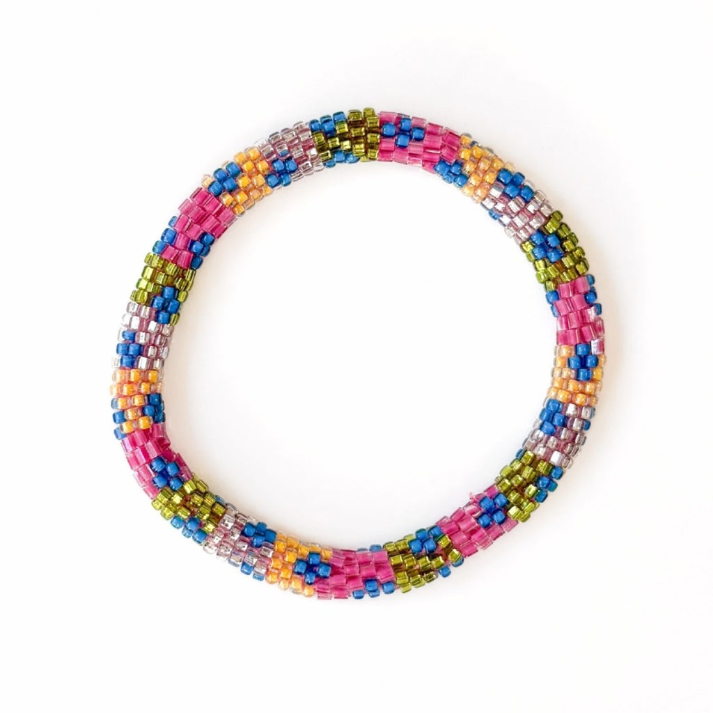Bracelet népalais #77 (rose, bleu et vert)