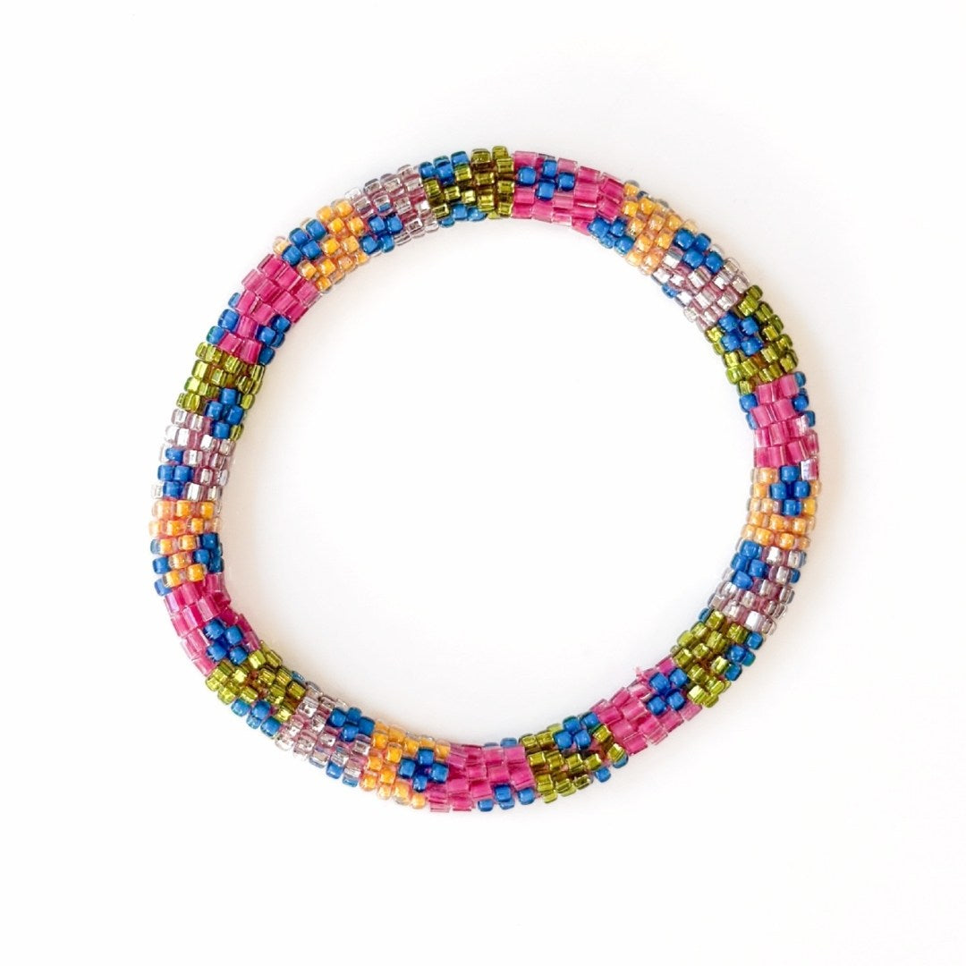 Bracelet népalais #77 (rose, bleu et vert)