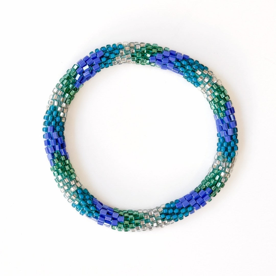 Bracelet népalais #78 (bleu, vert et silver)