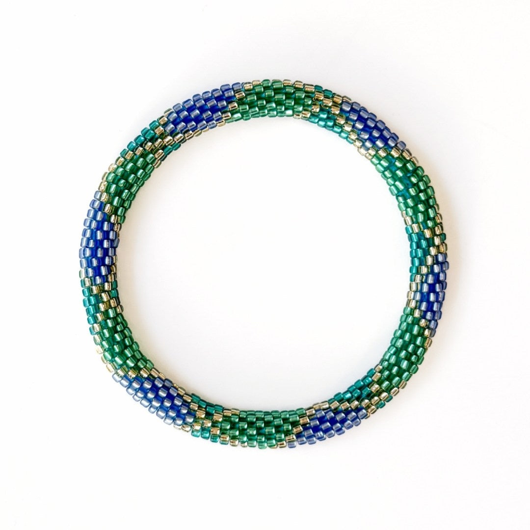 Bracelet népalais #79 (bleu, vert et doré)
