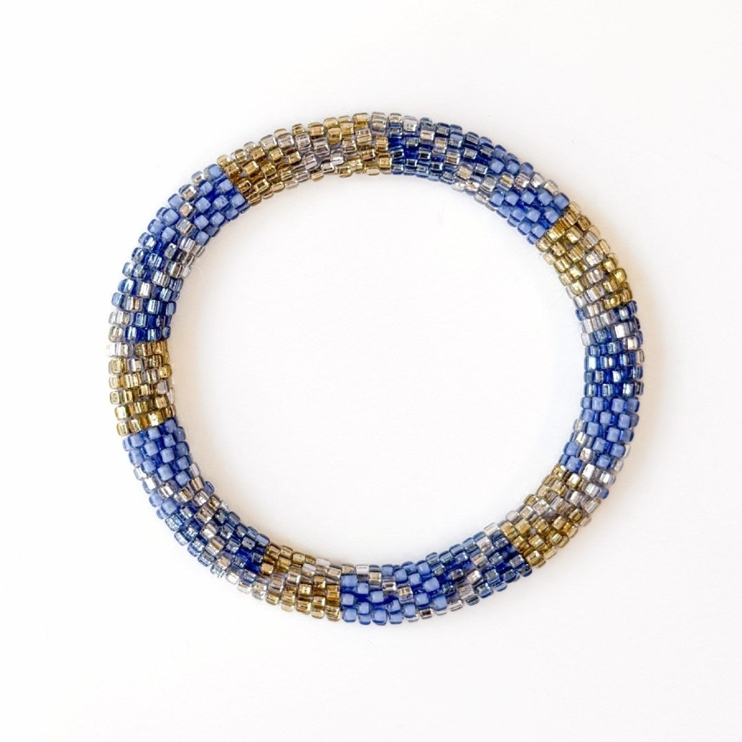 Bracelet népalais #80 (bleu, argenté et doré)