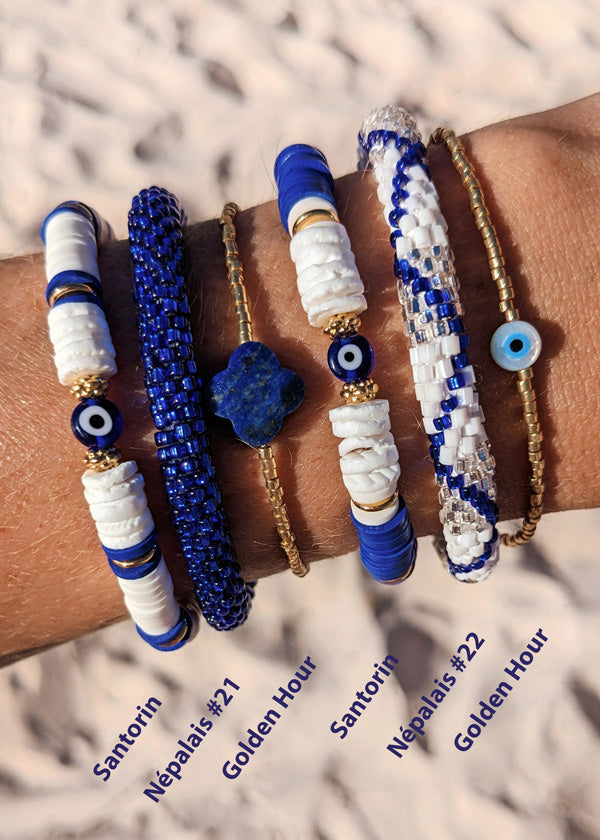 Bracelet népalais #22 (blanc, bleu et argenté)