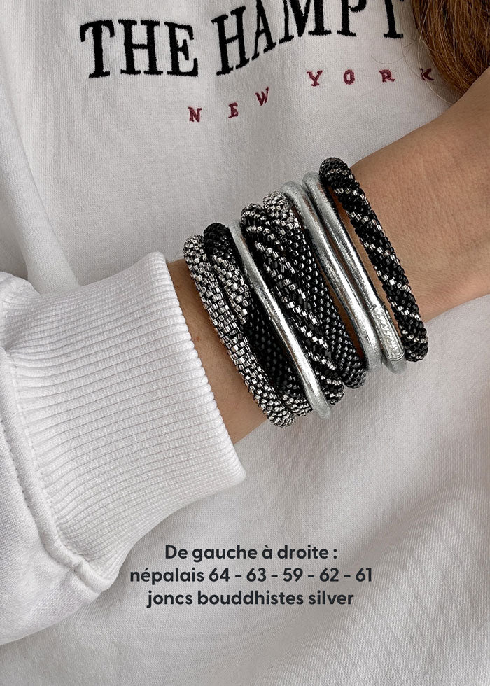 Bracelet népalais #62 (noir, dark silver et silver)