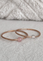 Jonc bouddhiste precious - champagne & quartz blanc