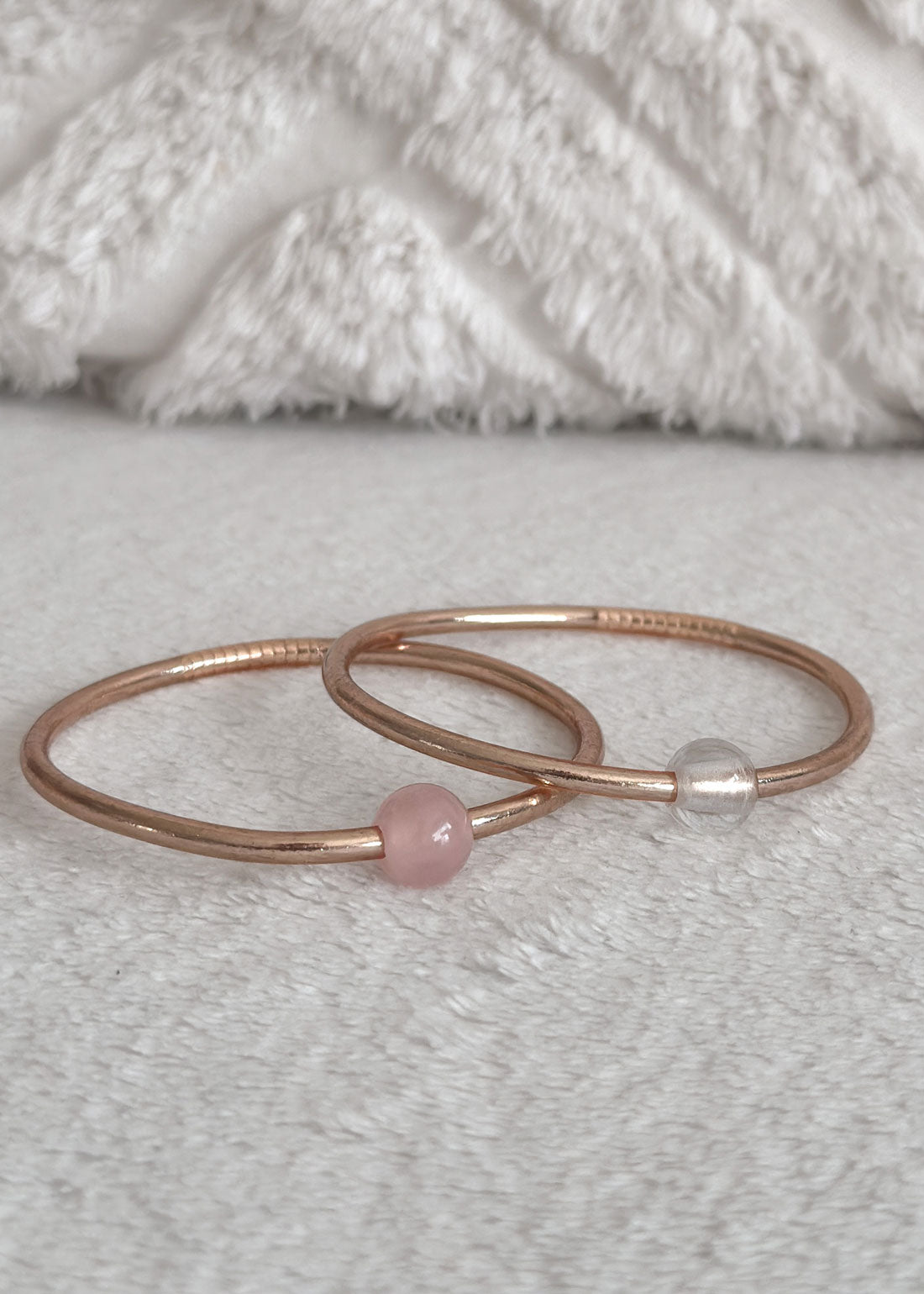 Jonc bouddhiste precious - champagne & quartz rose