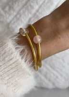 Jonc bouddhiste precious - light gold & quartz rose