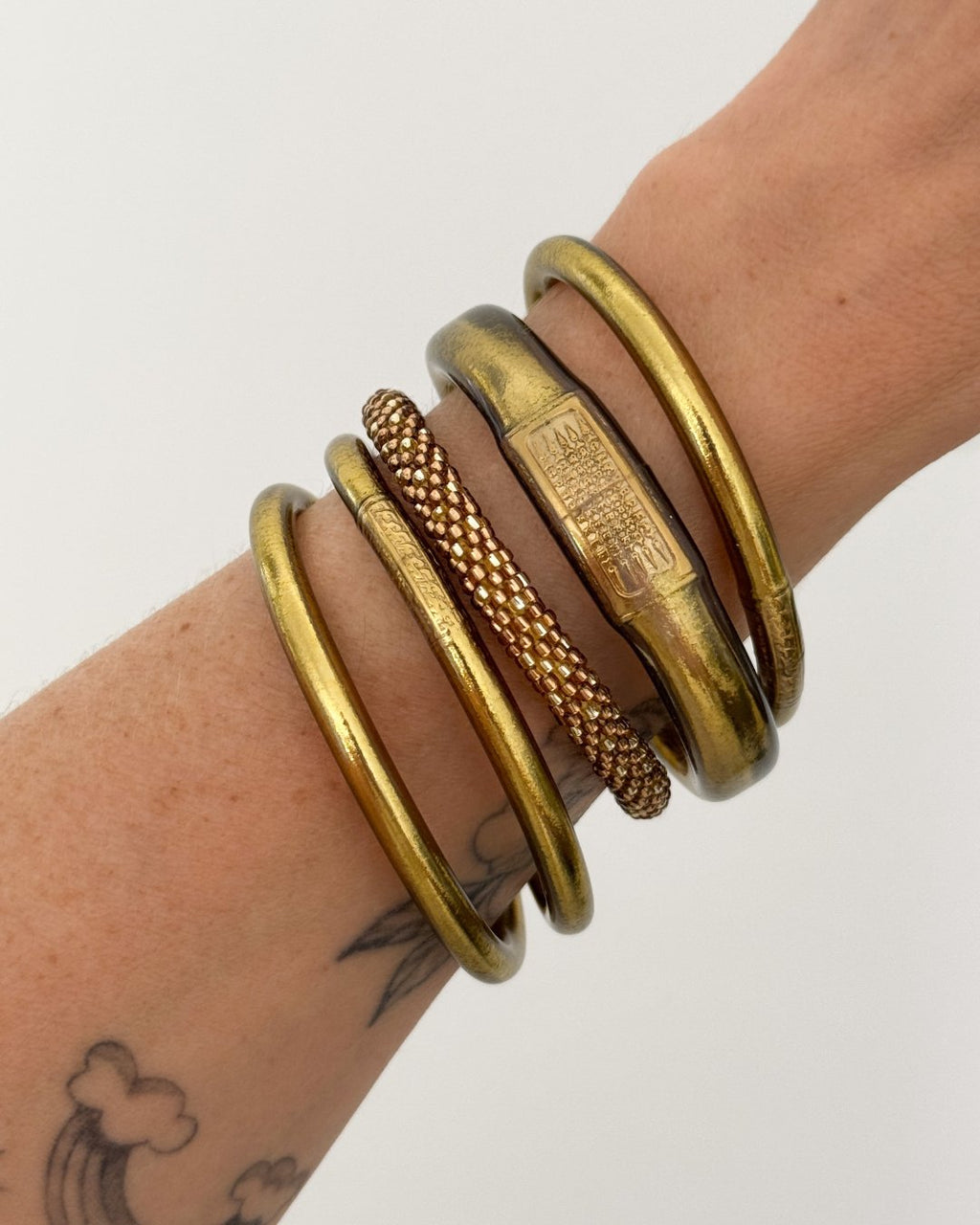 Jonc bouddhiste plat - 12mm antique gold et antique silver