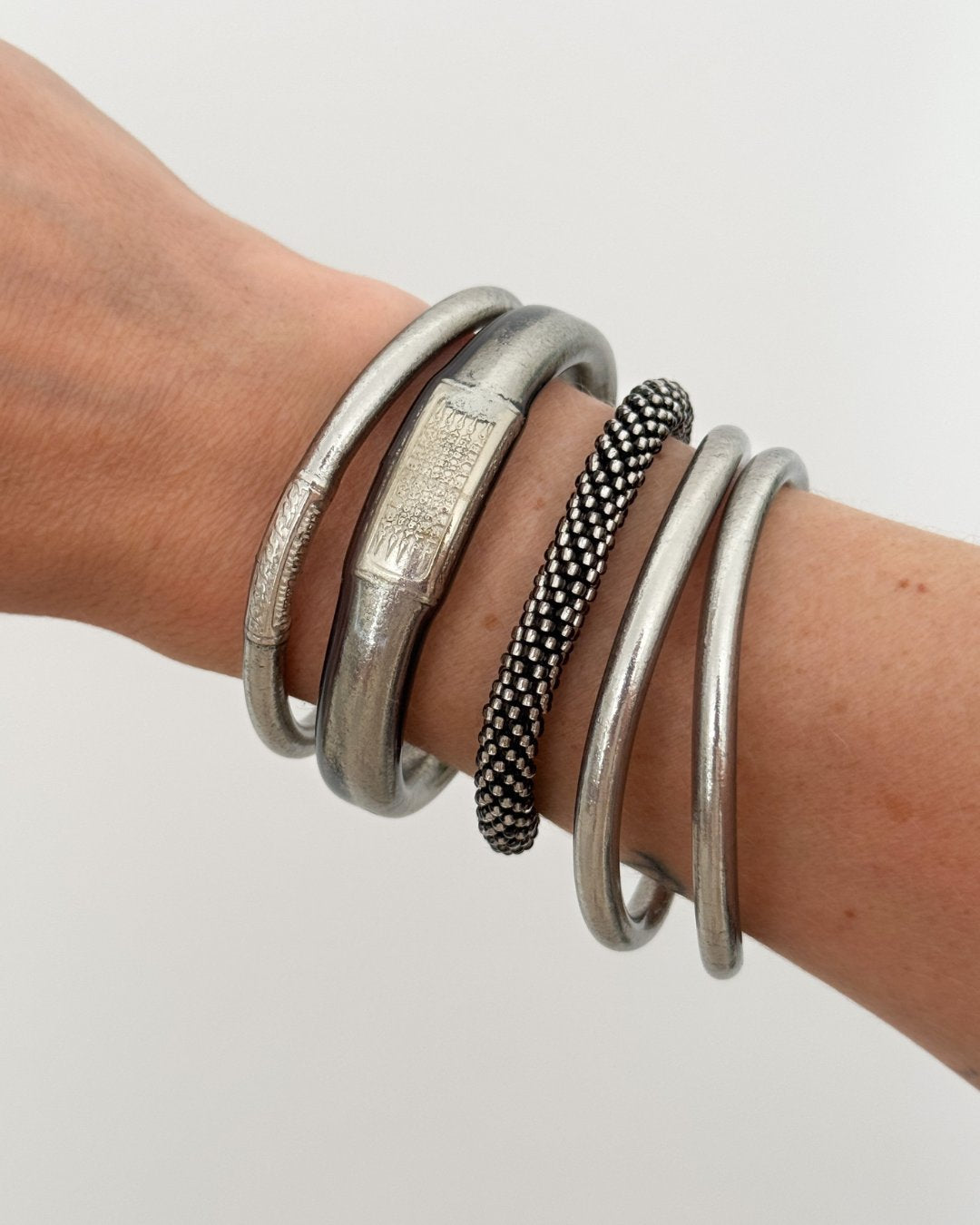 Jonc bouddhiste plat - 12mm antique gold et antique silver