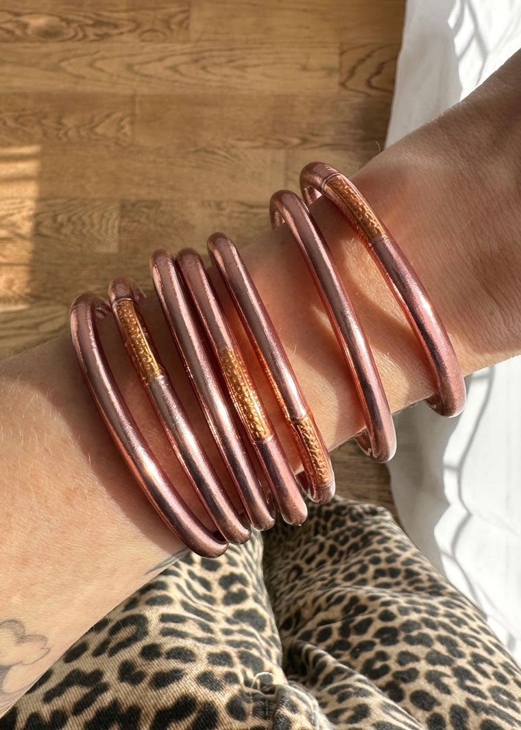 Jonc bouddhiste - rose gold au mantra abricot