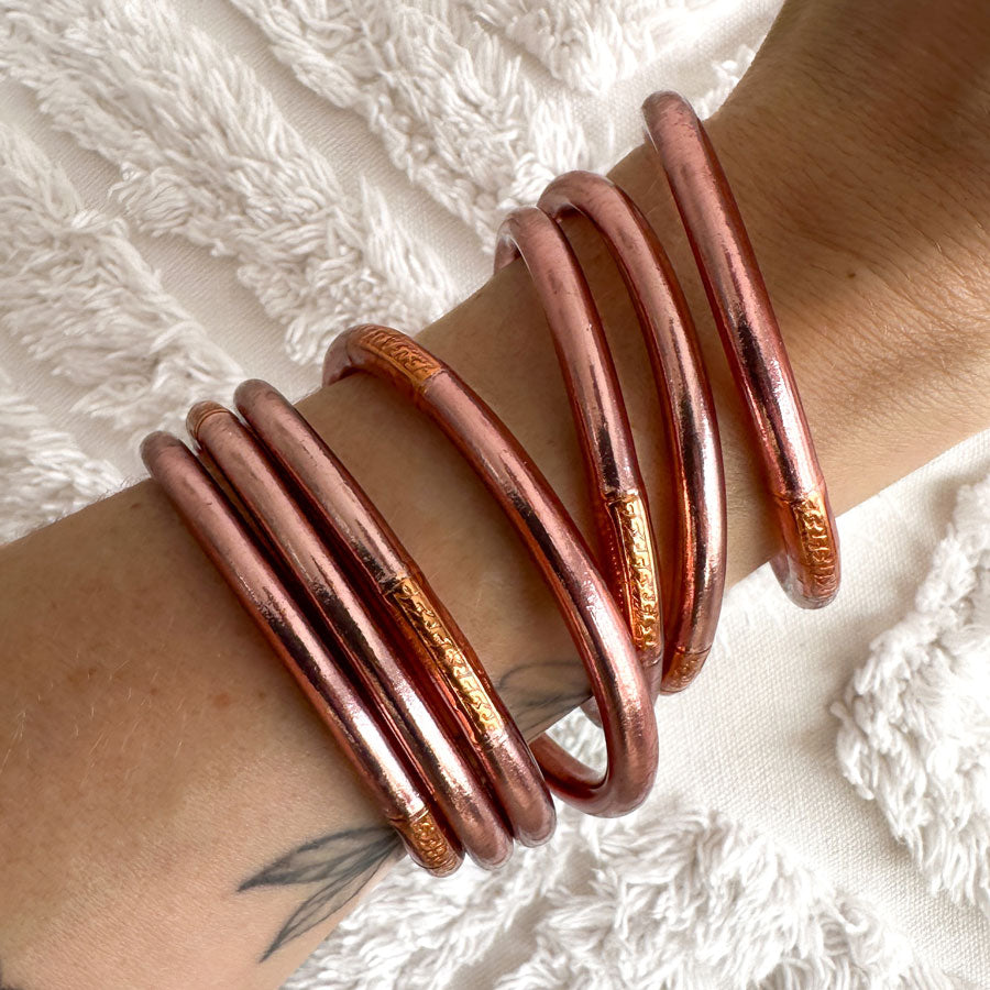 Jonc bouddhiste - rose gold au mantra abricot