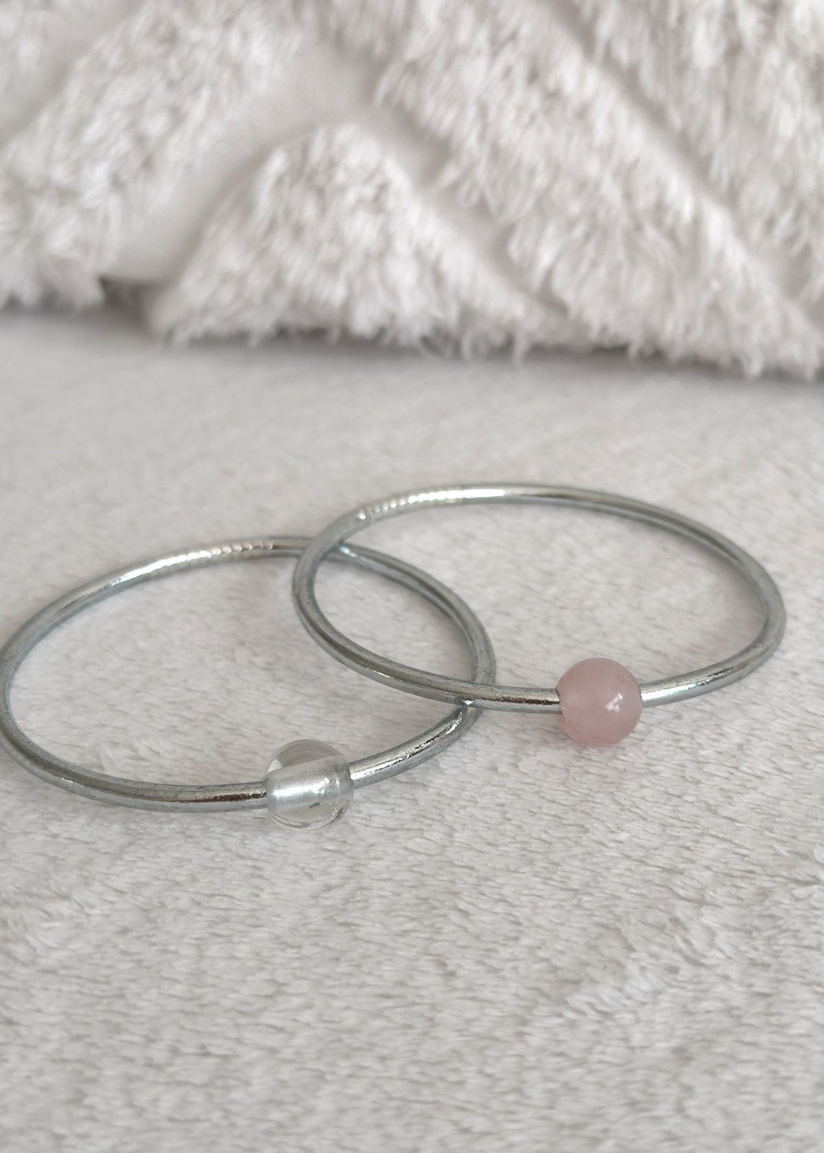 Jonc bouddhiste precious - silver & quartz blanc