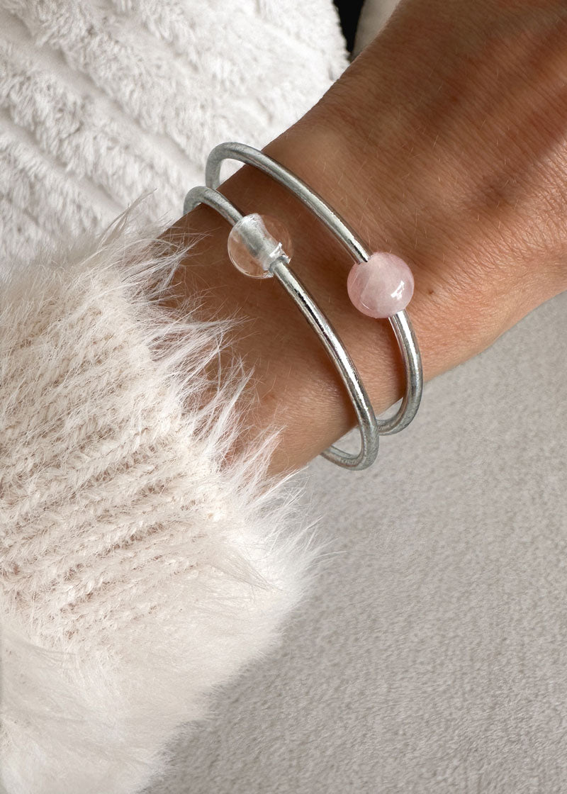 Jonc bouddhiste precious - silver & quartz rose
