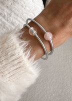 Jonc bouddhiste precious - silver & quartz rose