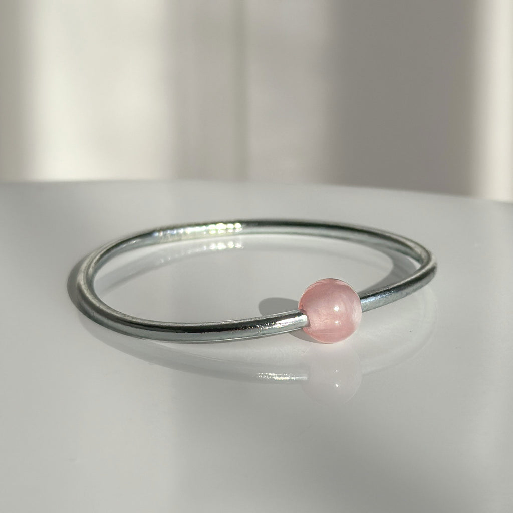 Jonc bouddhiste precious - silver & quartz rose