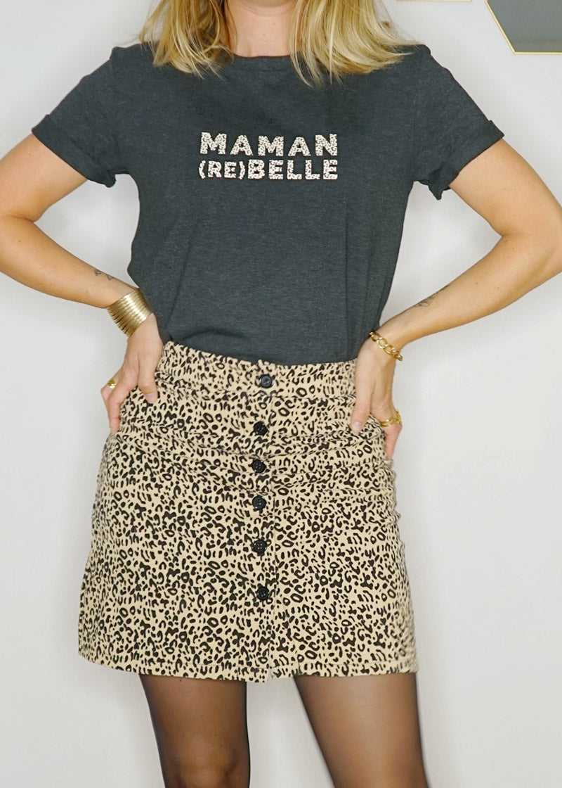 T-shirt Maman Rebelle - léopard gris