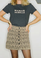 T-shirt Maman Rebelle - léopard gris