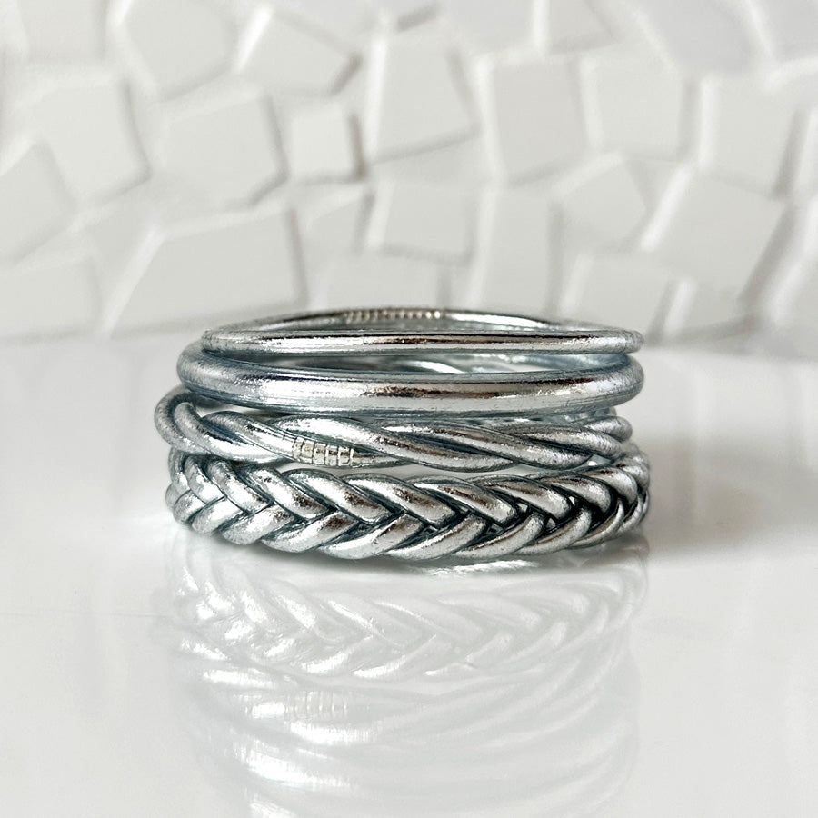 Lot de 4 joncs bouddhistes - silver
