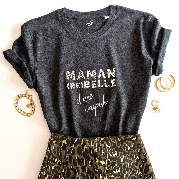 T-shirt Maman Rebelle de.. Crapules - gris (à personnaliser)