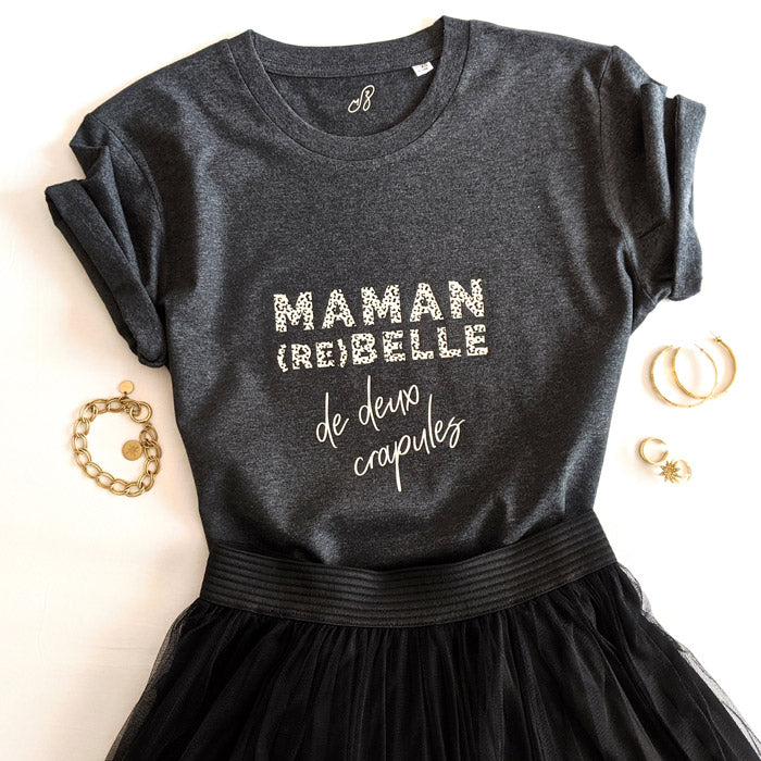 T-shirt Maman Rebelle de.. Crapules - gris (à personnaliser)
