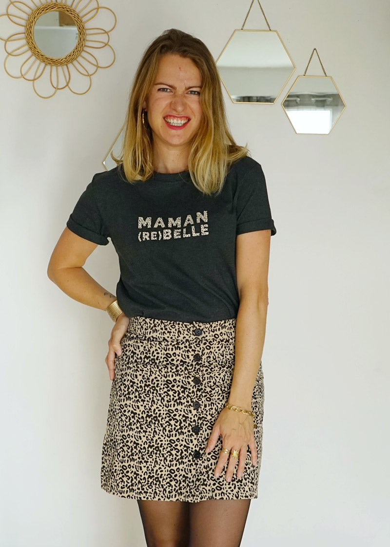 T-shirt Maman Rebelle - léopard gris