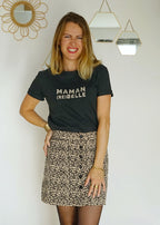 T-shirt Maman Rebelle - léopard gris