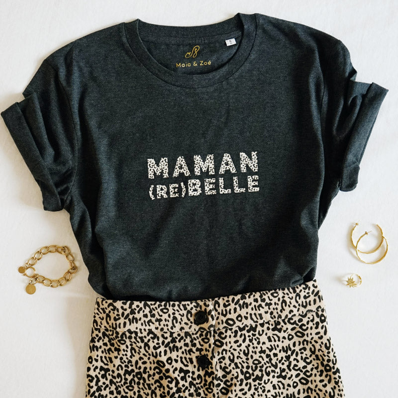 T-shirt Maman Rebelle - léopard gris