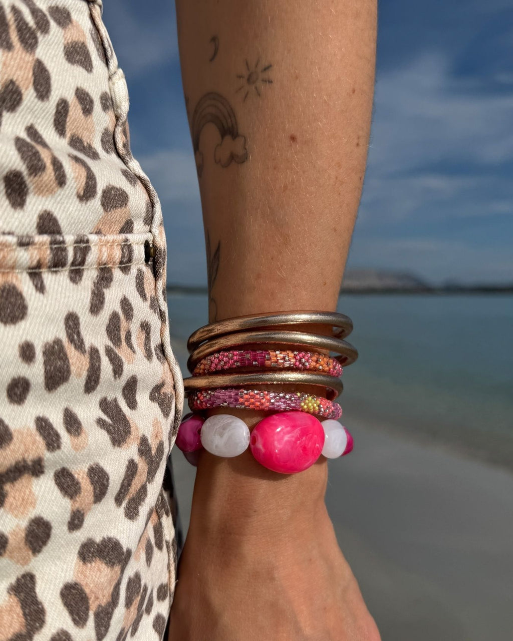 Bracelet népalais #73 (rose saumon silver)