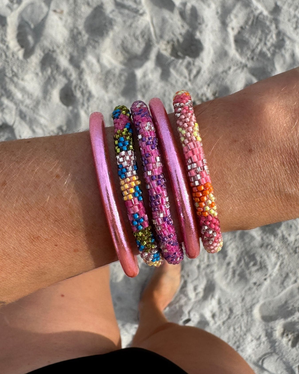 Bracelet népalais #77 (rose, bleu et vert)