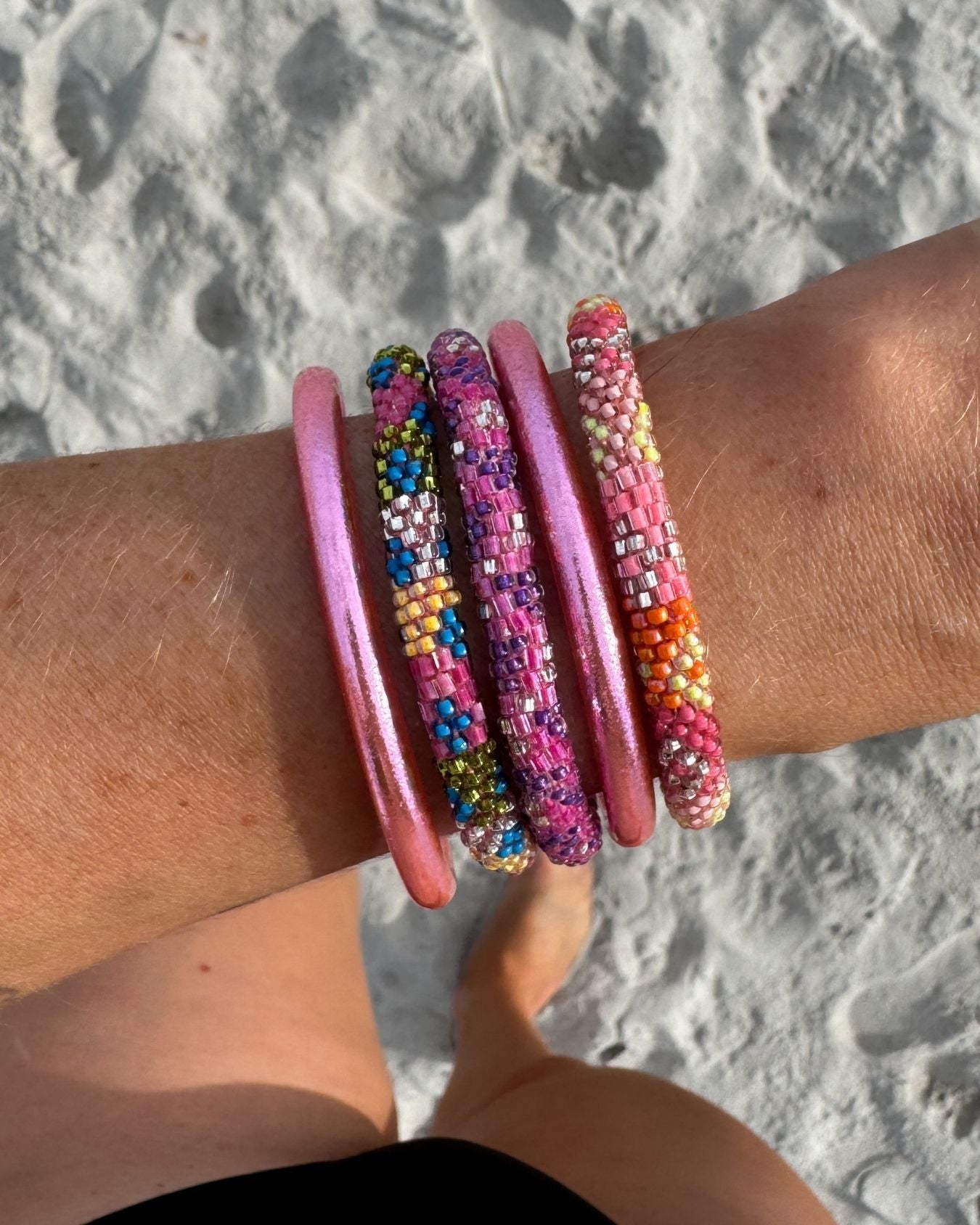 Bracelet népalais #77 (rose, bleu et vert)