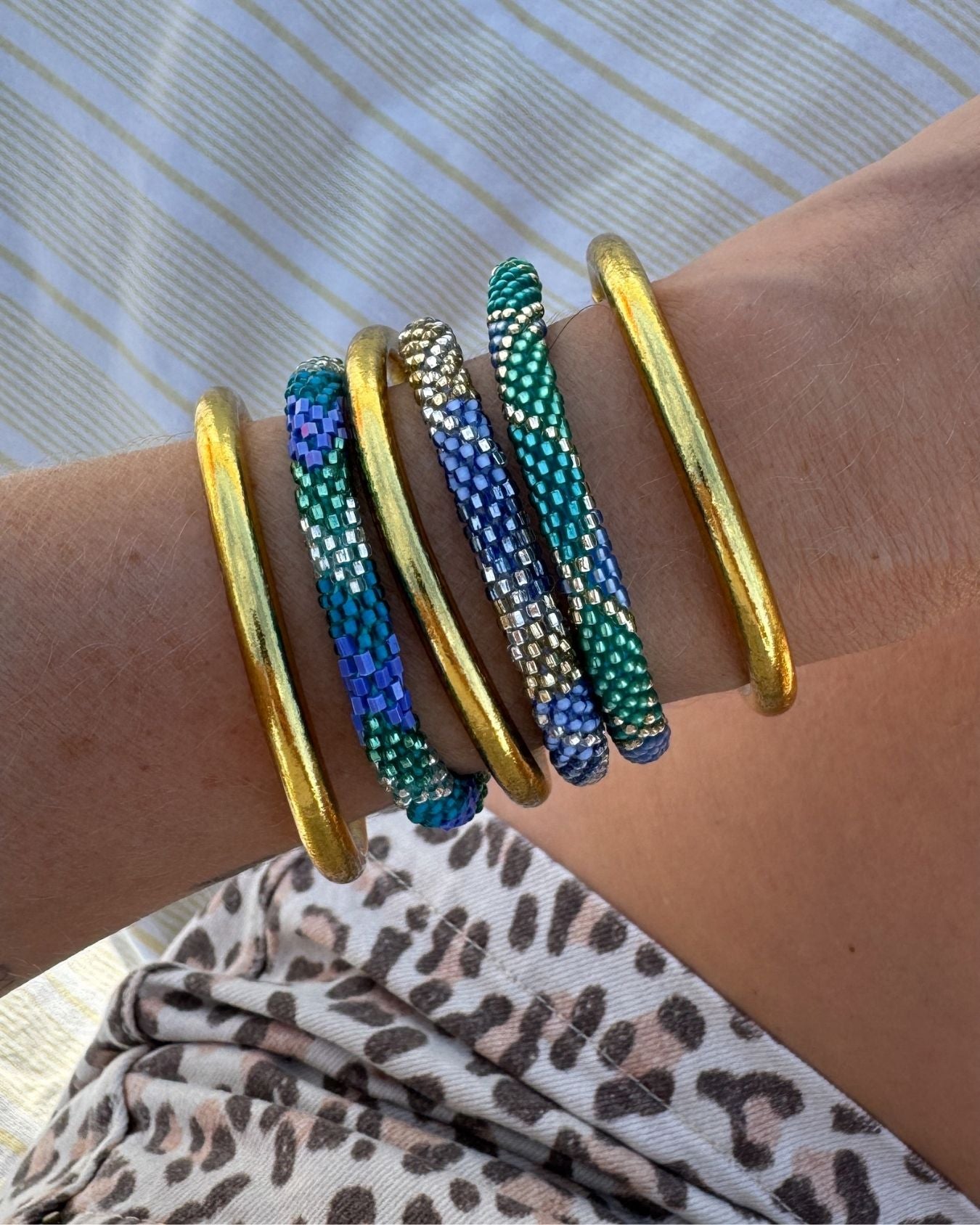 Bracelet népalais #79 (bleu, vert et doré)